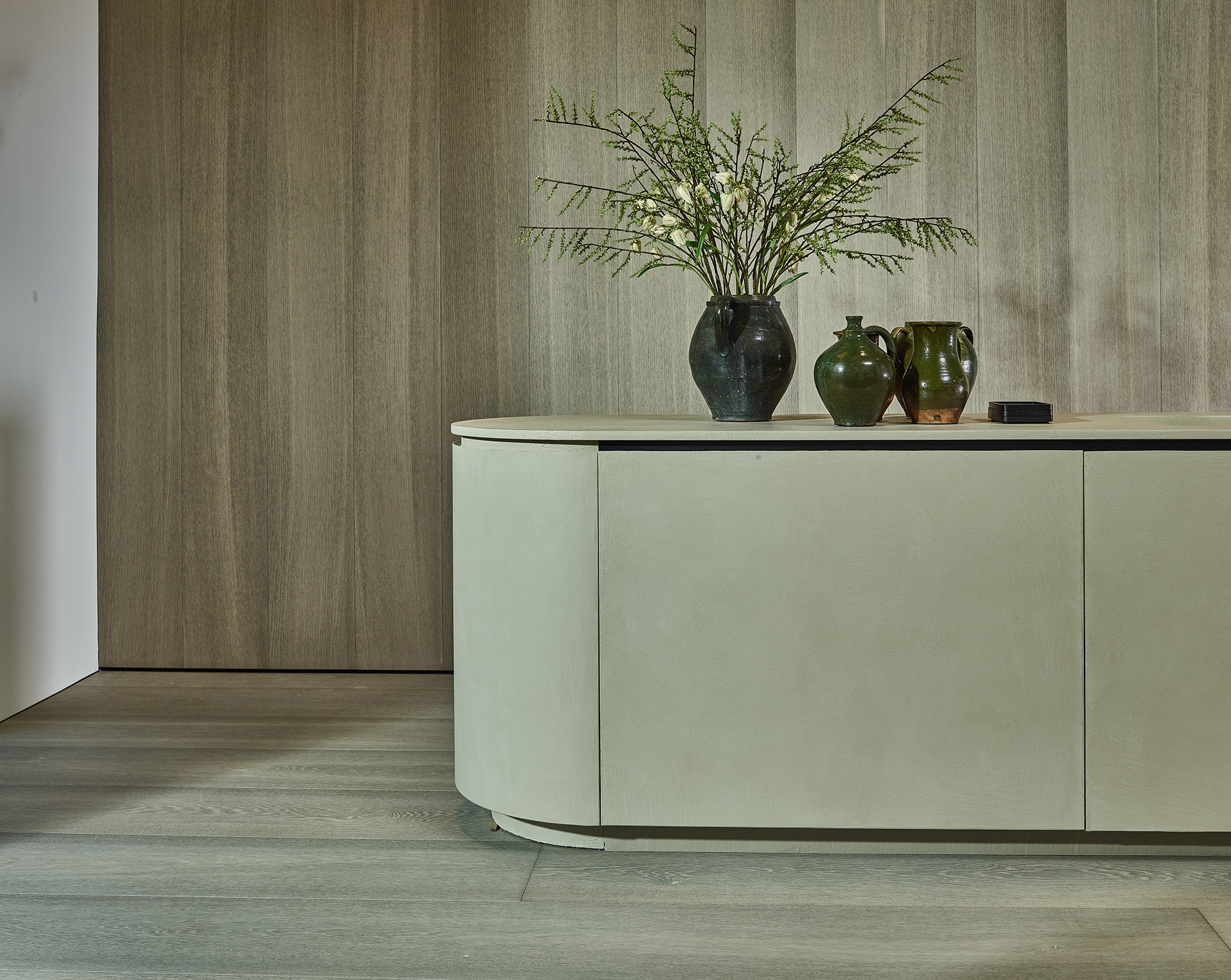 Exklusivdiele Eiche, geölt, gebürstet, Werksortierung: "Select-Classic", Farbe: Driftwood-Grey 19 mm stark, 160 cm - 500 cm lang, 36 cm breit, große Längsfase