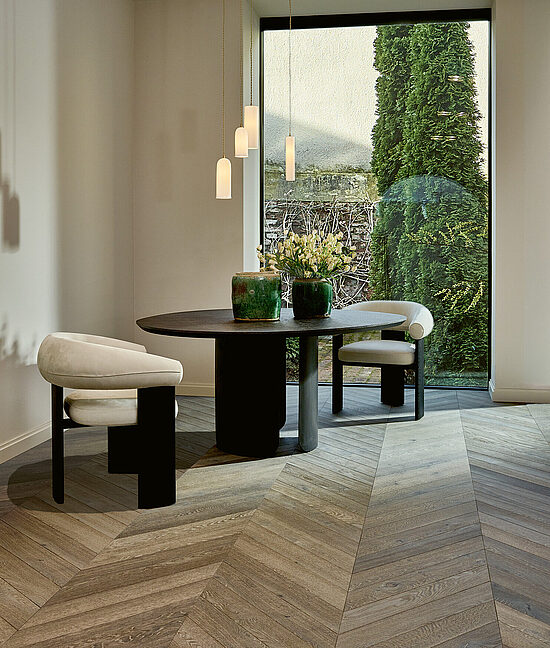 Parkett Dietrich: Französisches Fischgrat Eiche Mushroom