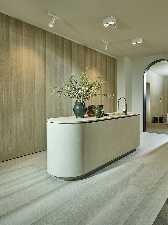 Exklusivdiele Eiche, geölt, gebürstet, Werksortierung: "Select-Classic", Farbe: Driftwood-Grey 19 mm stark, 160 cm - 500 cm lang, 36 cm breit, große Längsfase